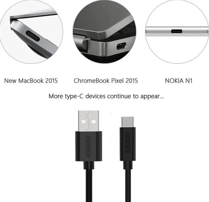 Кабель Choetech USB - USB Type-C (M/M), 2 м, Black (AC0003) - мініатюра 4