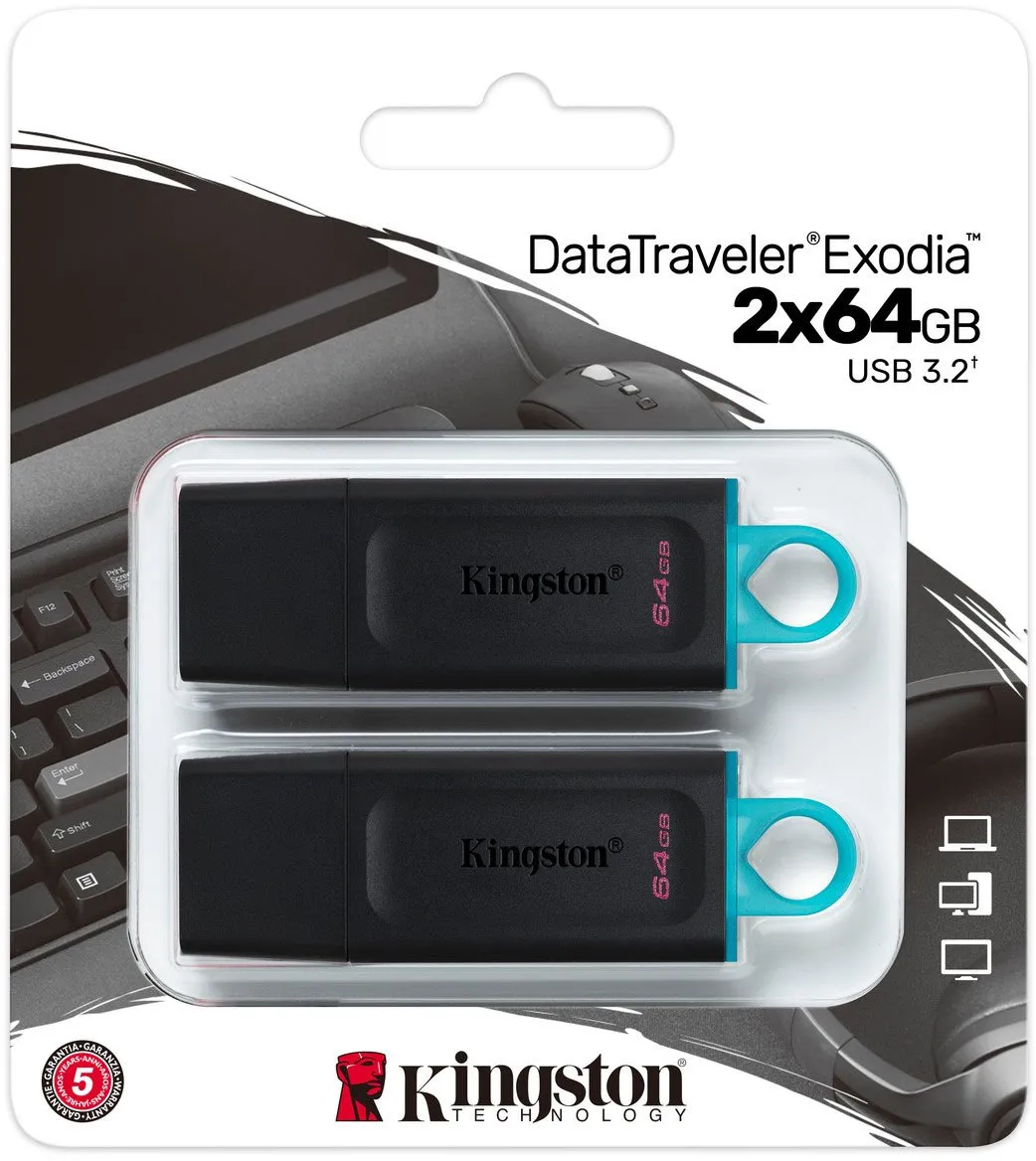 Флеш-накопичувач USB3.2 64GB Kingston DataTraveler Exodia Black/Blue 2 Pieces (DTX/64GB-2P) - мініатюра 4