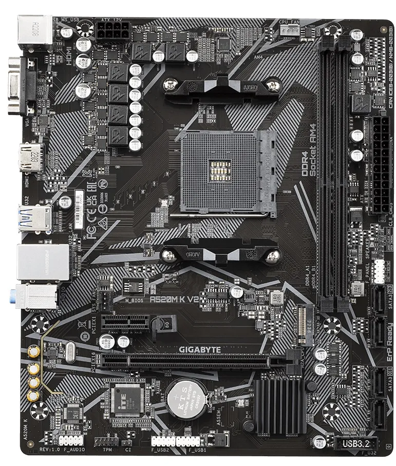 Материнська плата Gigabyte A520M K V2 Socket AM4 - мініатюра 2