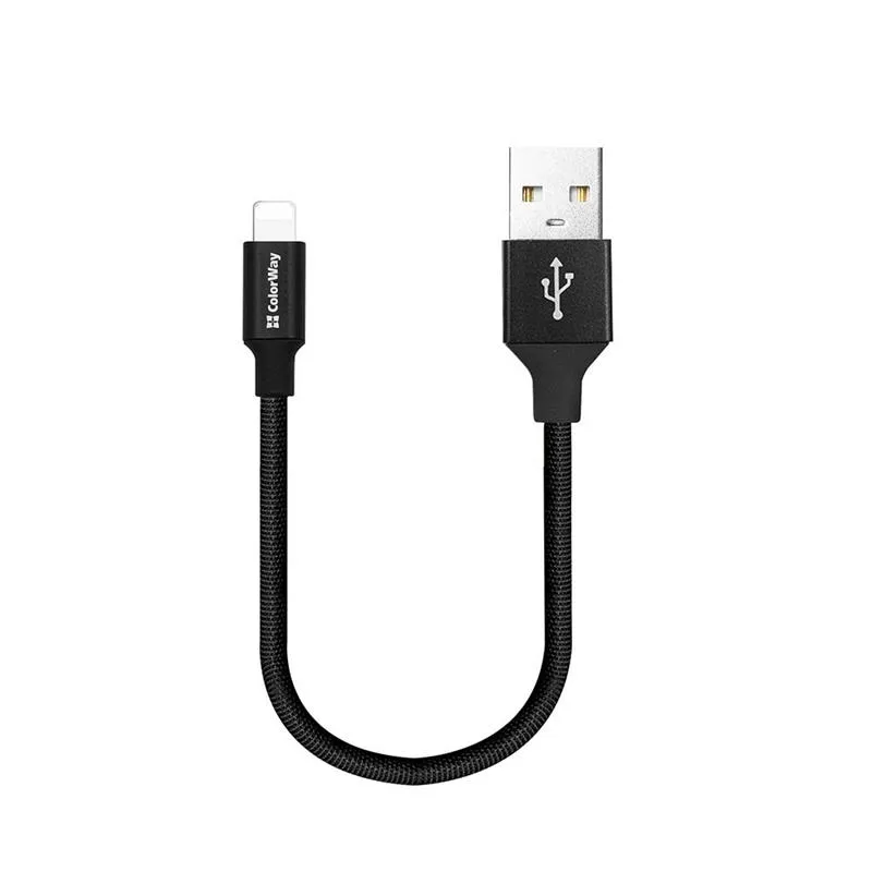 Кабель ColorWay USB - Lightning (M/M), 2.4 А, 0.25 м, Black (CW-CBUL048-BK) - зображення 1