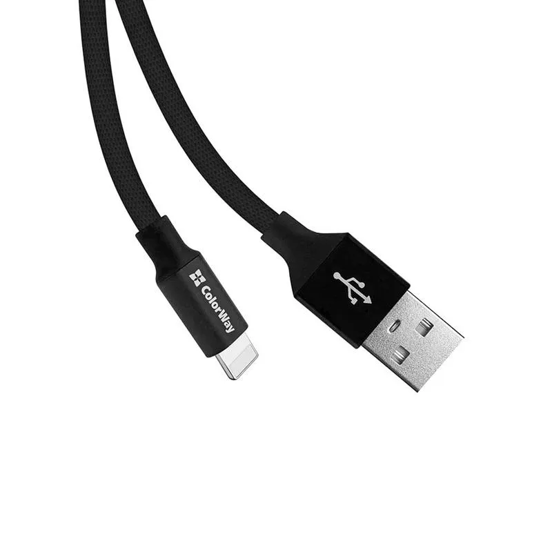 Кабель ColorWay USB - Lightning (M/M), 2.4 А, 0.25 м, Black (CW-CBUL048-BK) - мініатюра 2