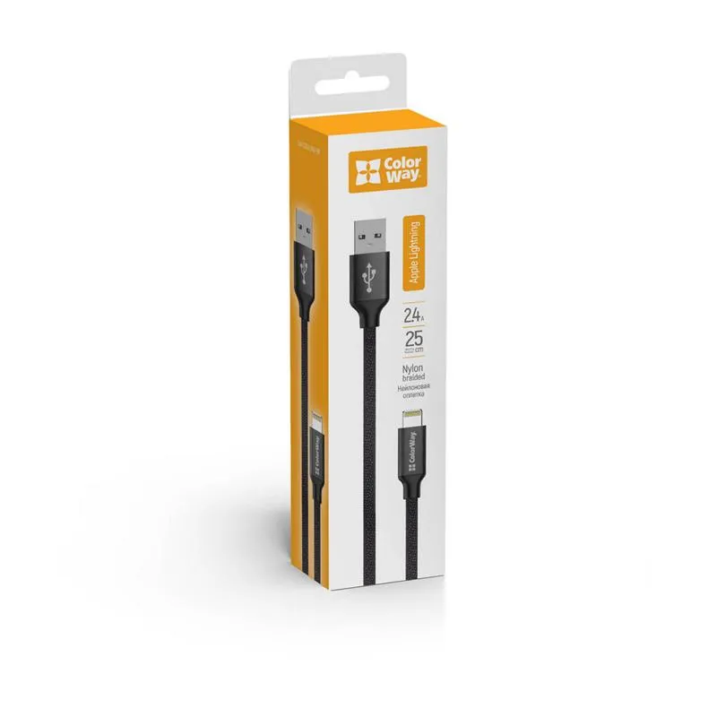 Кабель ColorWay USB - Lightning (M/M), 2.4 А, 0.25 м, Black (CW-CBUL048-BK) - мініатюра 5