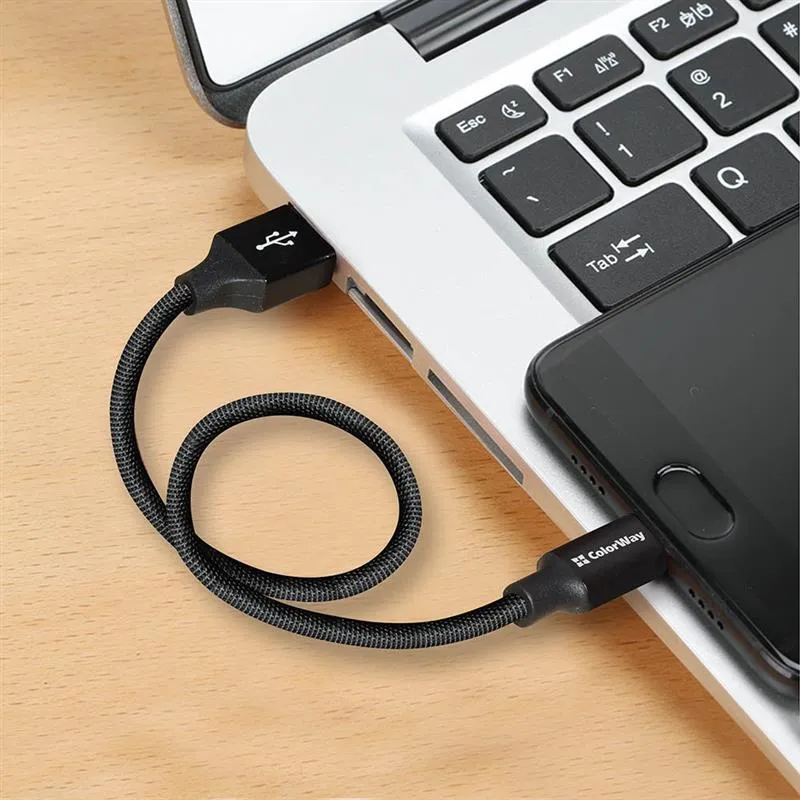 Кабель ColorWay USB - Lightning (M/M), 2.4 А, 0.25 м, Black (CW-CBUL048-BK) - мініатюра 6