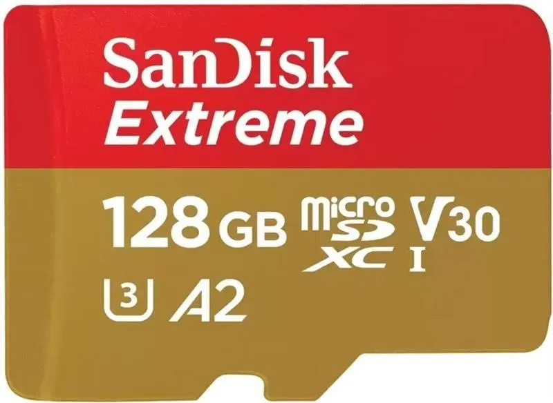 Карта пам`ятi MicroSDXC 128GB C10 UHS-I SanDisk Extreme V30 U3 R190/W90MB/s + SD (SDSQXAA-128G-GN6MA) - зображення 1