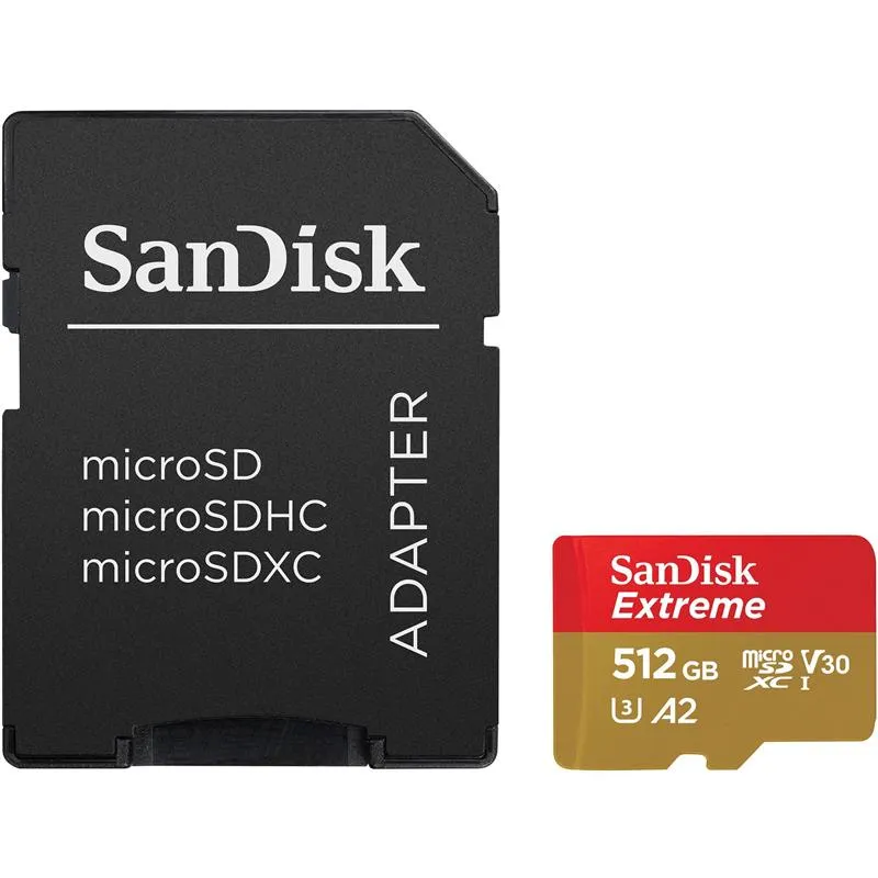 Карта пам`ятi MicroSDXC512GB C10 UHS-I SanDisk Extreme V30 U3 R190/W130MB/s + SD (SDSQXAV-512G-GN6MA) - мініатюра 4