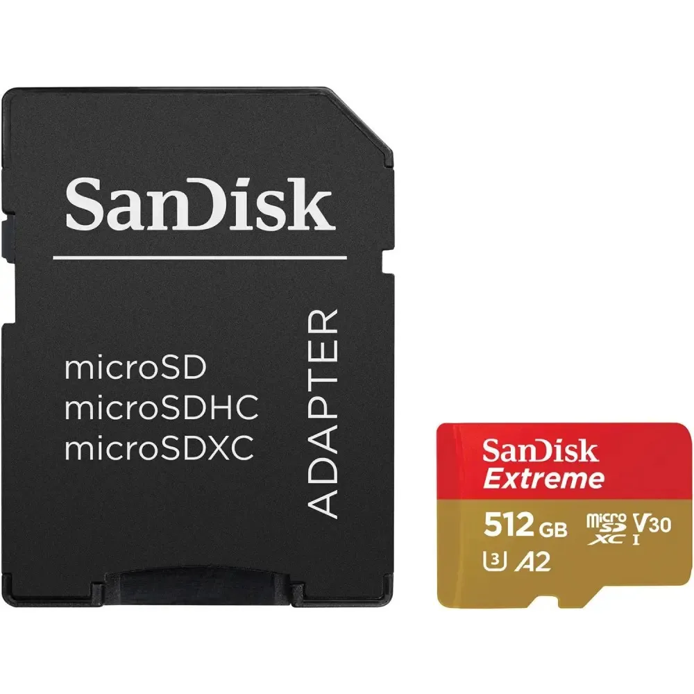 Карта пам`ятi MicroSDXC512GB C10 UHS-I SanDisk Extreme V30 U3 R190/W130MB/s + SD (SDSQXAV-512G-GN6MA) - мініатюра 6