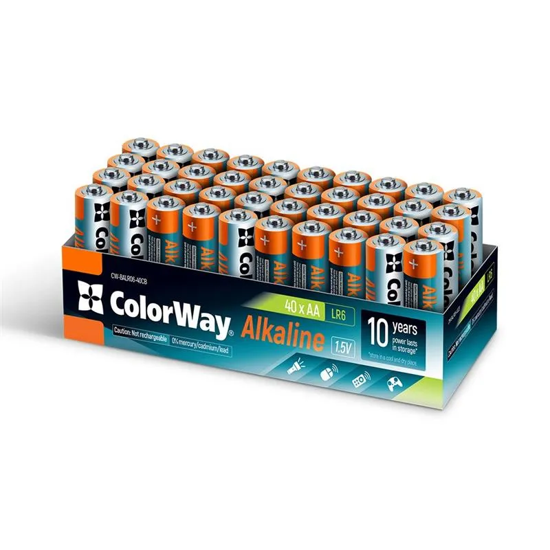 Батарейка ColorWay Alkaline Power AA/LR06 Colour Box 40шт - зображення 1