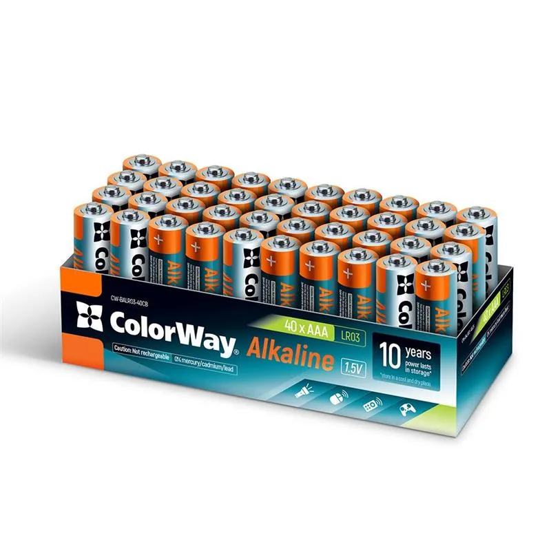 Батарейка ColorWay Alkaline Power AAA/LR03 Colour Box 40шт - зображення 1