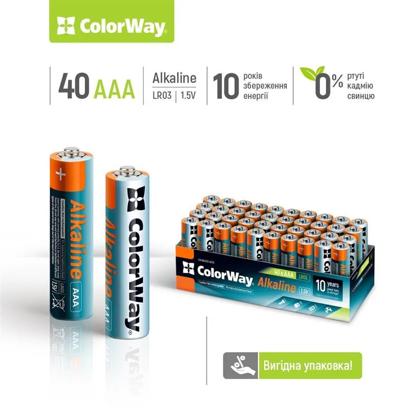 Батарейка ColorWay Alkaline Power AAA/LR03 Colour Box 40шт - мініатюра 2