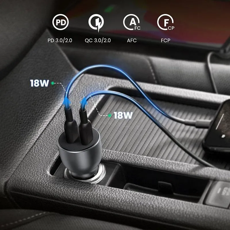 Автомобільний зарядний пристрій Ugreen CD213 (2xUSB 40W (USB-C) QC 3.0+ Gray (70594) - мініатюра 5
