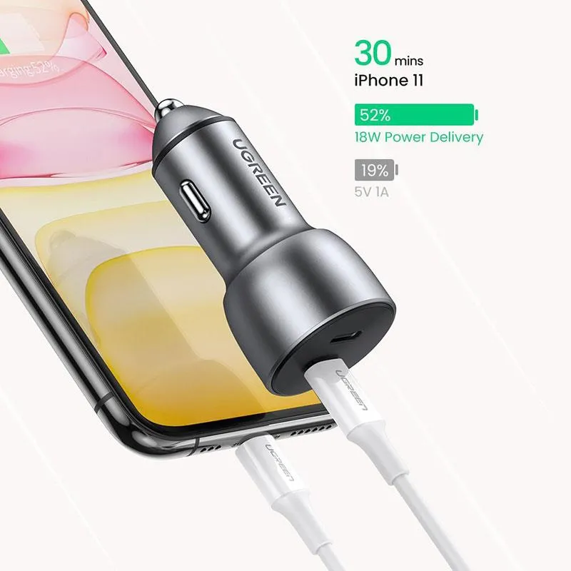Автомобільний зарядний пристрій Ugreen CD213 (2xUSB 40W (USB-C) QC 3.0+ Gray (70594) - мініатюра 6