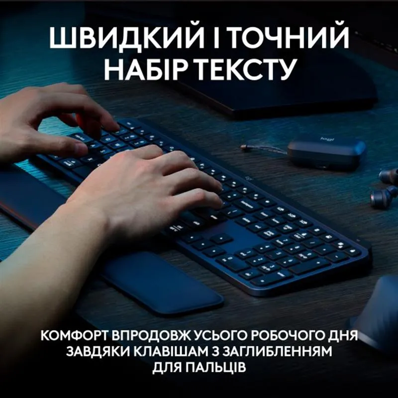 Клавiатура бездротова Logitech MX Keys S Plus Palm Rest Graphite (920-011589) - мініатюра 2