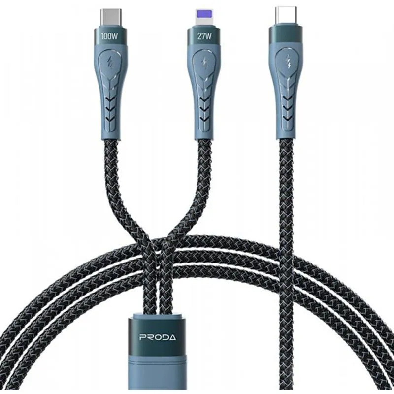 Кабель Proda PD-B73th USB Type C - USB Type-C + Lightning (M/M), 5 А, 1.3 м, Black (PD-B73th-BK) - мініатюра 2