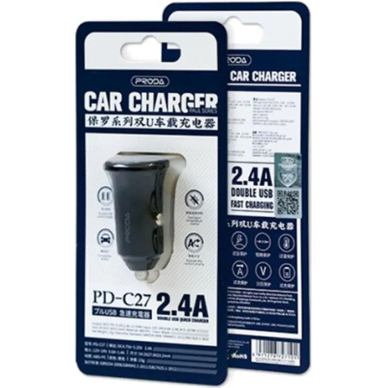 Автомобільний зарядний пристрій Proda Paul PD-C27 (2USB 2.4A) Black (PD-C27-BK) - мініатюра 4