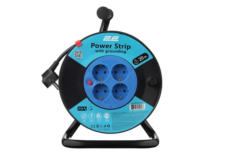 Мережевий подовжувач на котушці 2E 4XSchuko, ІР20, 3G*1.5мм, 20м, black (2E-CR4315IP20M20) - мініатюра 2