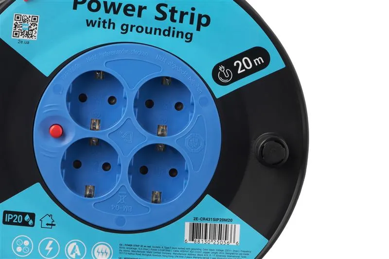 Мережевий подовжувач на котушці 2E 4XSchuko, ІР20, 3G*1.5мм, 20м, black (2E-CR4315IP20M20) - мініатюра 3