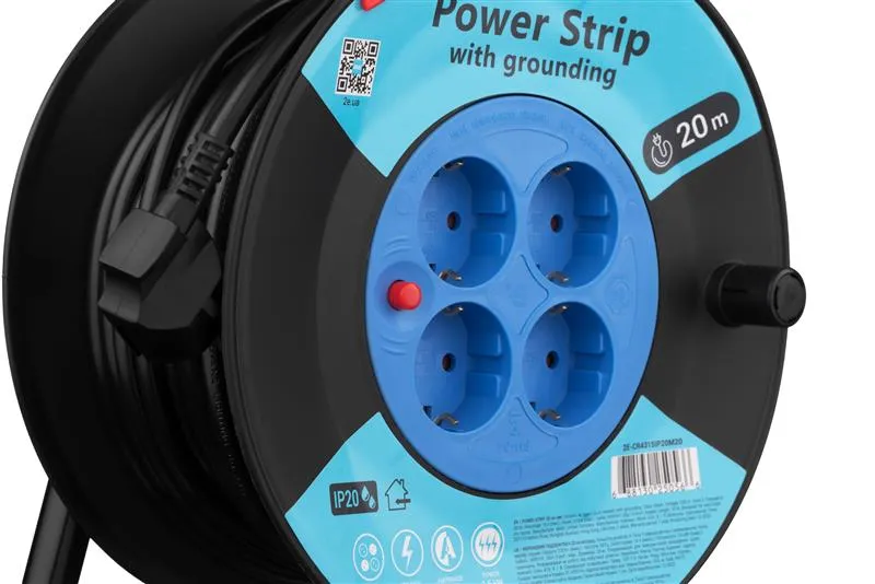 Мережевий подовжувач на котушці 2E 4XSchuko, ІР20, 3G*1.5мм, 20м, black (2E-CR4315IP20M20) - мініатюра 4