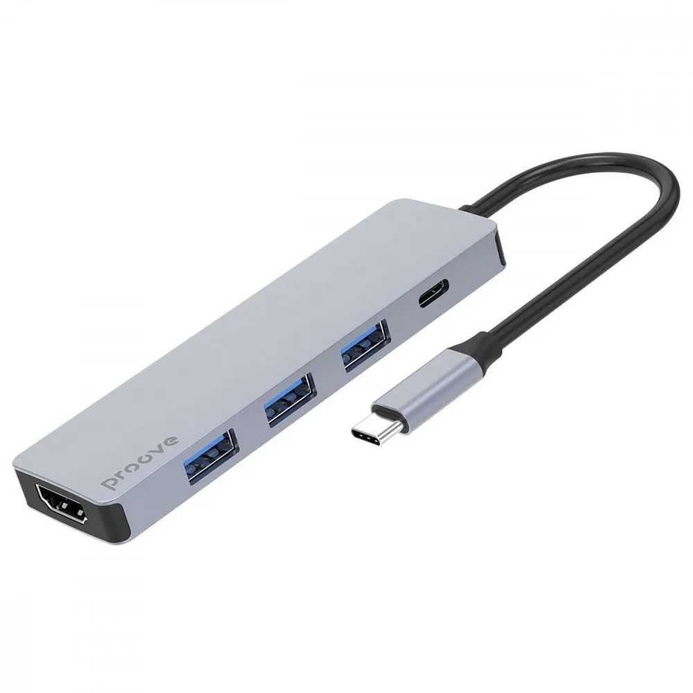 Type-C-Хаб Proove Iron Link 5 in 1 (3*USB3.0 + Type C + HDMI) (silver) - зображення 1