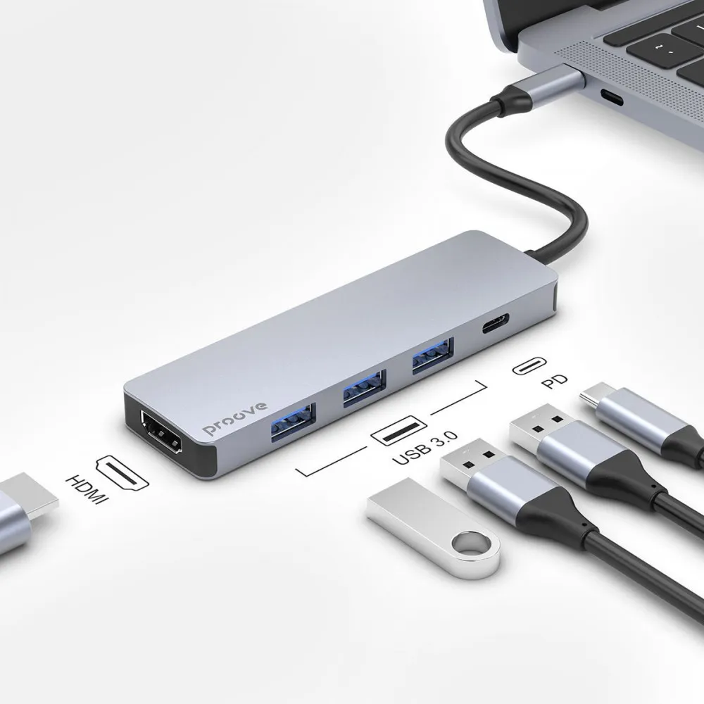 Type-C-Хаб Proove Iron Link 5 in 1 (3*USB3.0 + Type C + HDMI) (silver) - мініатюра 4