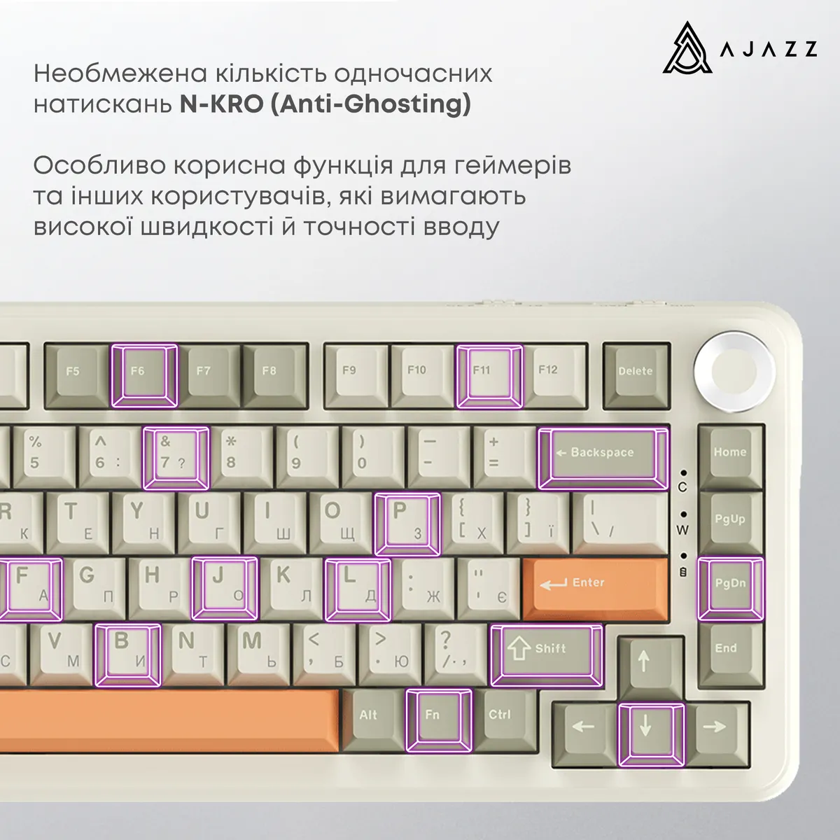 Бездротова механічна клавіатура Ajazz AK820 MAX Flying Fish Switch Retro Colour - 8000 mAh (AK820MAX-FF-R) - мініатюра 3