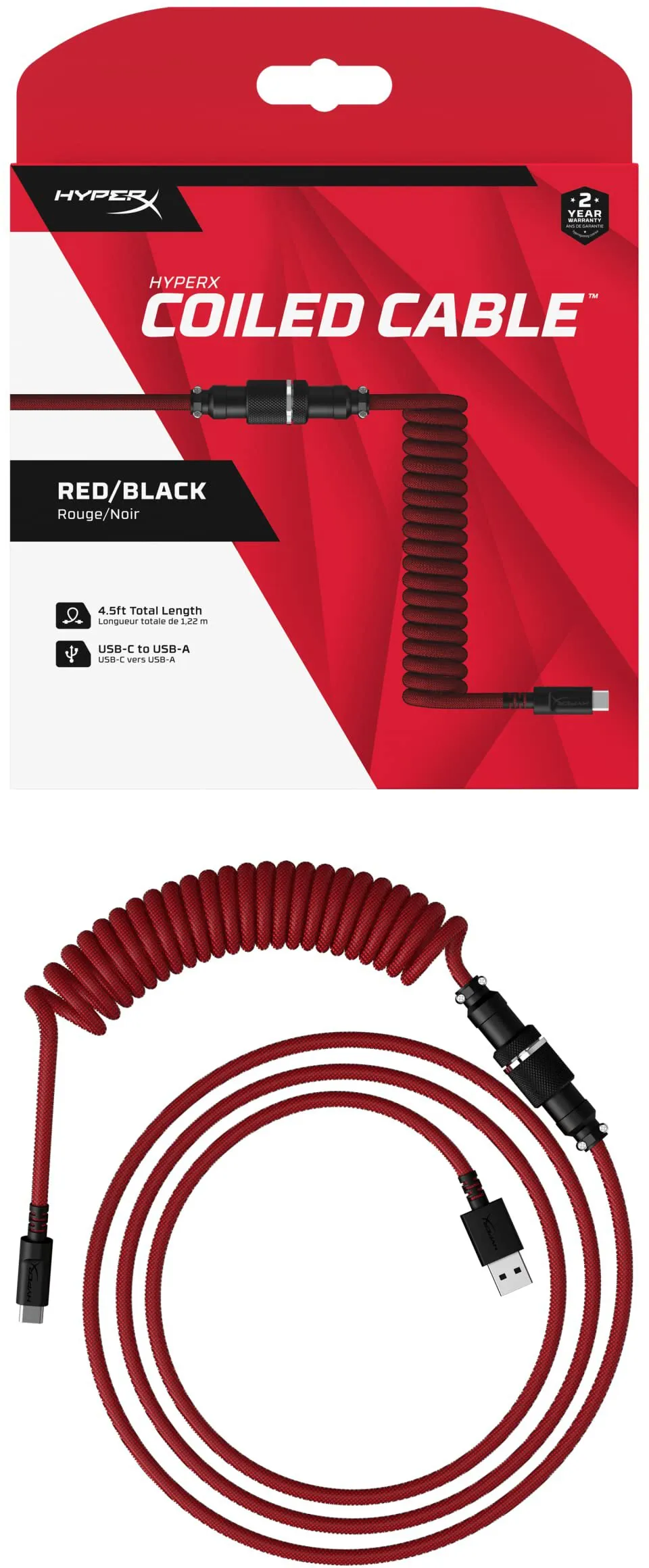 Кабель HyperX USB-A – USB-C, спіральний, 1.37 м Red/Black (6J677AA) - мініатюра 4