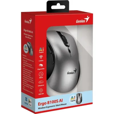 Миша Genius Ergo 8100S, Silent, AI, WL, сірий - мініатюра 6