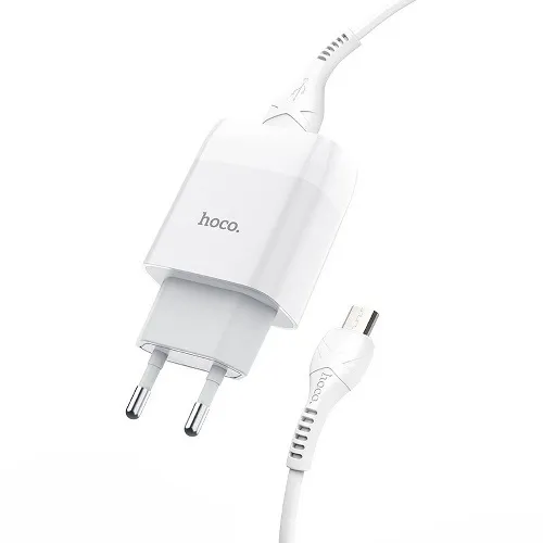 Зарядний пристрій Hoco C72A Glorious (1USB, 2.1А) White (6931474713001) + кабель MicroUSB - зображення 1