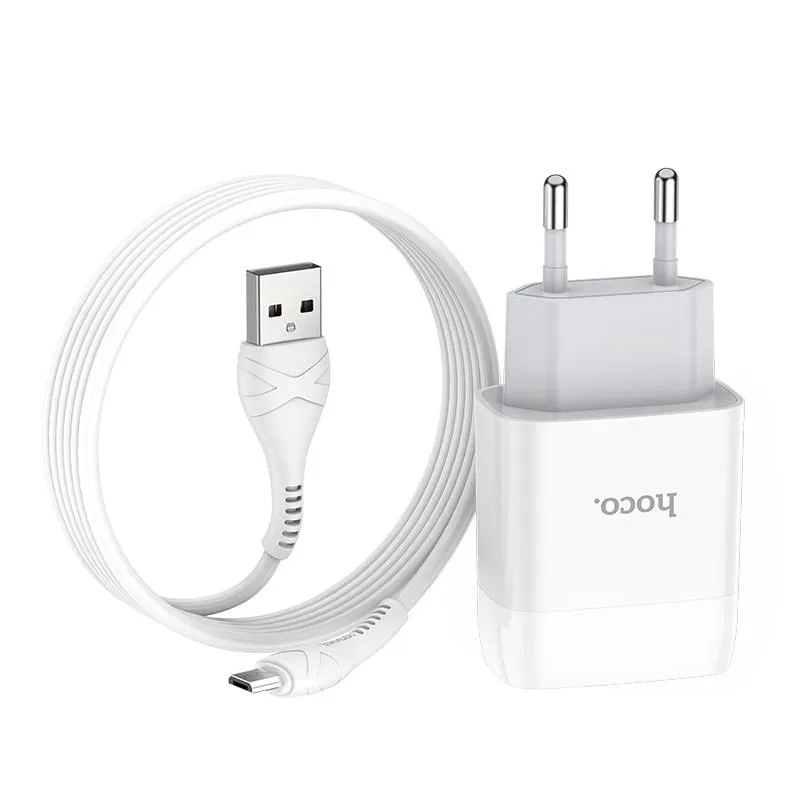 Зарядний пристрій Hoco C72A Glorious (1USB, 2.1А) White (6931474713001) + кабель MicroUSB - мініатюра 2