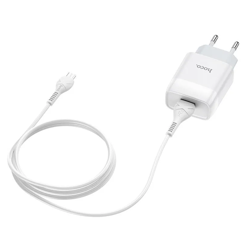 Зарядний пристрій Hoco C72A Glorious (1USB, 2.1А) White (6931474713001) + кабель MicroUSB - мініатюра 3
