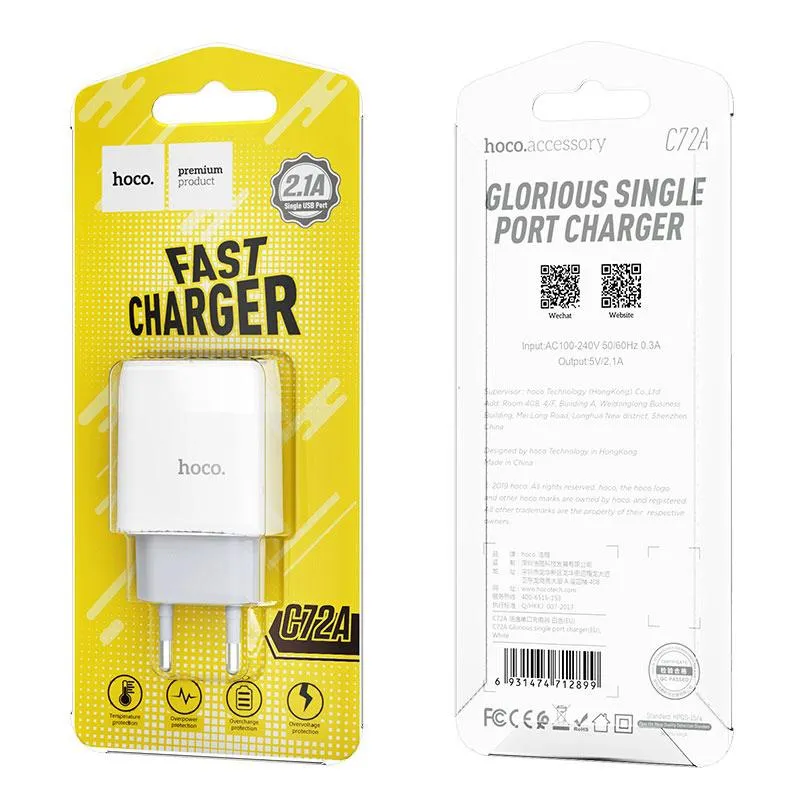 Зарядний пристрій Hoco C72A Glorious (1USB, 2.1А) White (6931474712899) - мініатюра 4