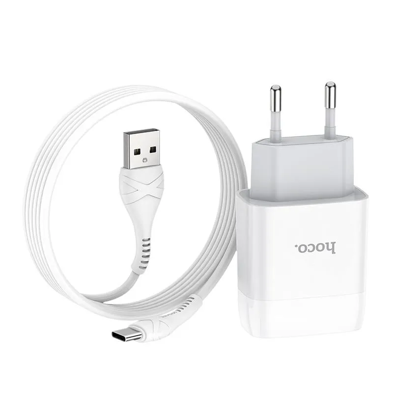 Зарядний пристрій Hoco C73A Glorious (2USB, 2.4А) White (6931474713070) + кабель Type-C - зображення 1
