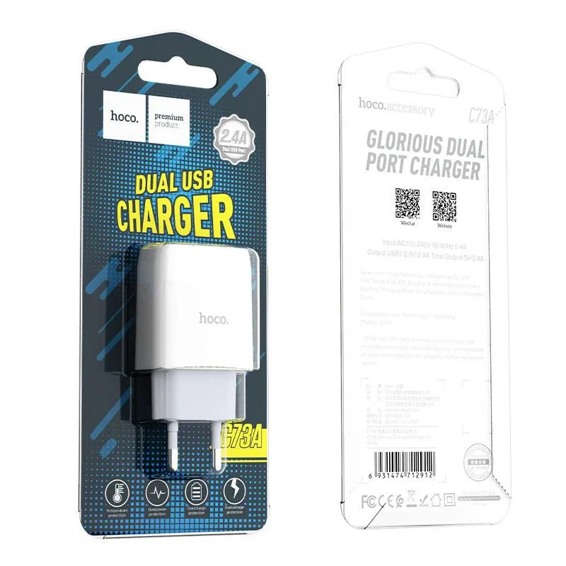 Зарядний пристрій Hoco C73A Glorious (2USB, 2.4А) White (6931474712912) - мініатюра 4
