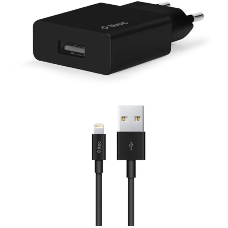 Мережевий зарядний пристрій Ttec SmartCharger USB 2.1А Black (2SCS20LS) + кабель Lightning - зображення 1