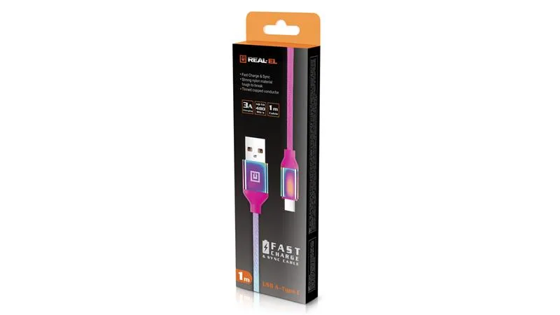 Кабель REAL-EL Premium USB - USB Type-C (M/M), 1 м, Rainbow (EL123500050) - мініатюра 7