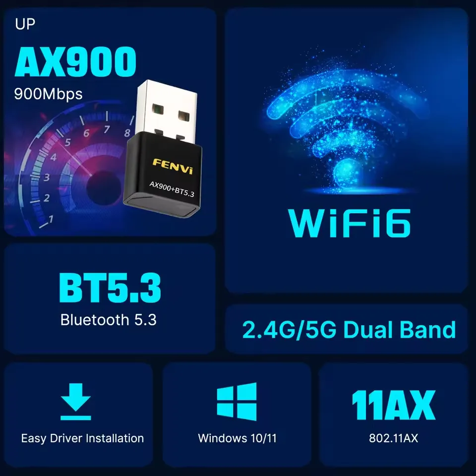Бездротовий адаптер Fenvi FU-AX900В Wi-Fi 6, Bluetooth 5.3 Dual Band 2.4G 5G - мініатюра 2