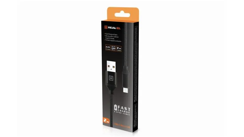 Кабель REAL-EL Premium Fabric USB - micro USB (M/M), 2 м, Black (EL123500048) - мініатюра 7