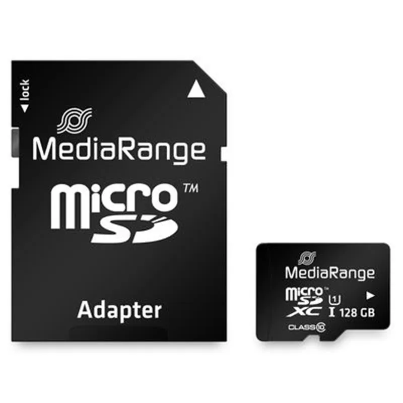 Карта пам`ятi MicroSDHC 128GB UHS-I Class 10 MediaRange R80/W10MB/s + SD-adapter (MR945) - зображення 1