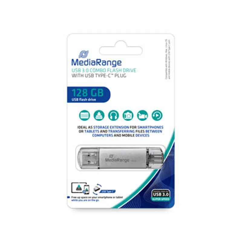 Флеш-накопичувач USB3.0 128GB Type-C MediaRange Silver (MR938) - зображення 1