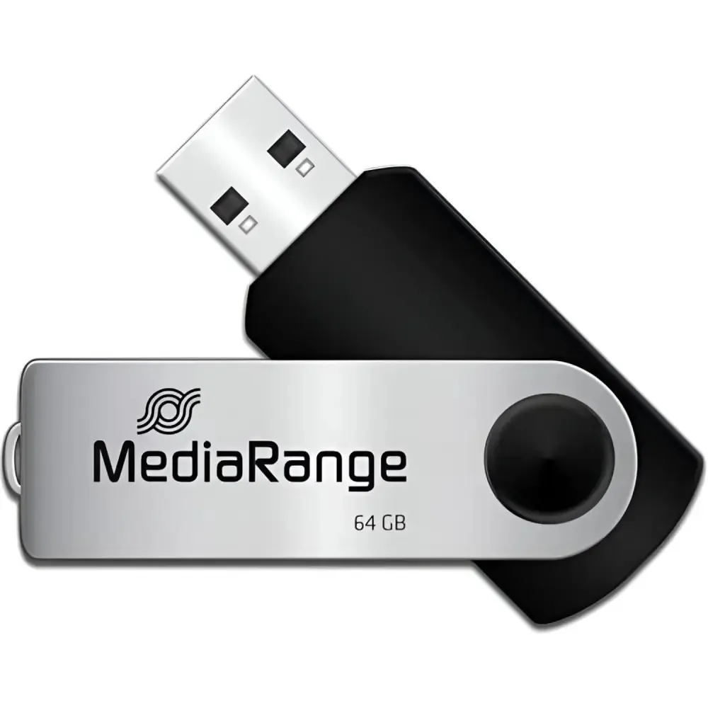 Флеш-накопичувач USB2.0 64GB MediaRange Black/Silver (MR912) - зображення 1
