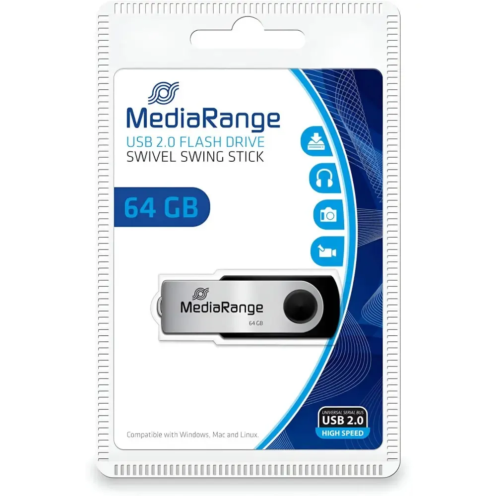 Флеш-накопичувач USB2.0 64GB MediaRange Black/Silver (MR912) - мініатюра 4