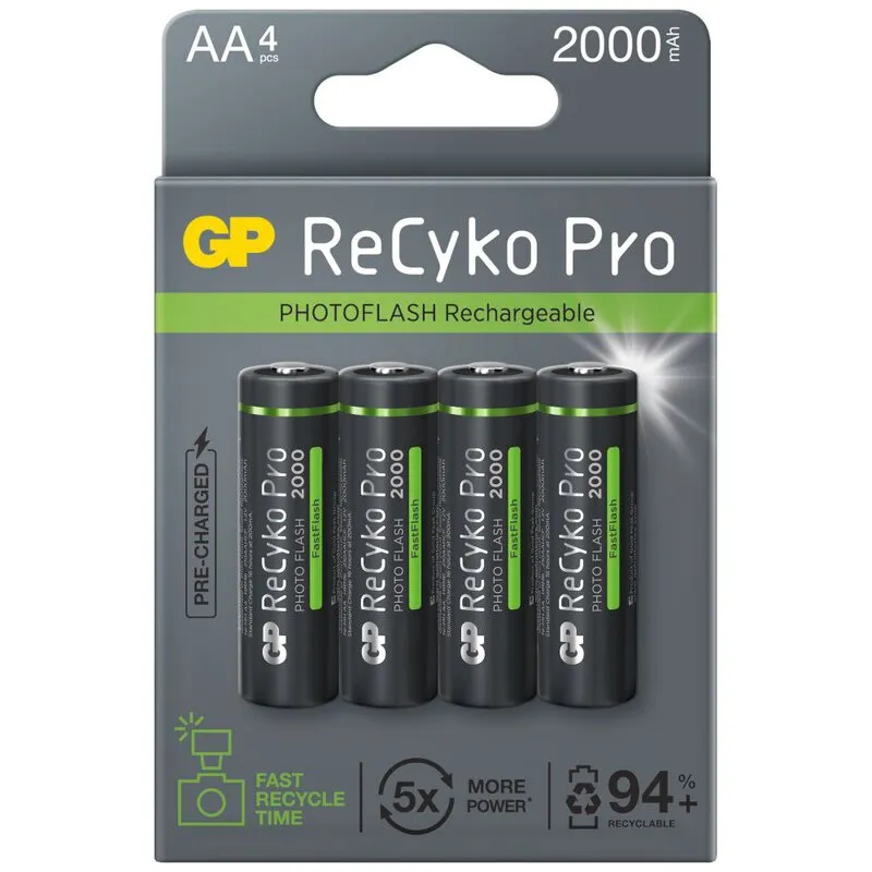 Акумулятори GP Recyko+ Pro Photo Flash 2000 (GP210AAHCF-2APCEB4) AA/HR06 NI-MH 2000 mAh BL 4 шт - зображення 1