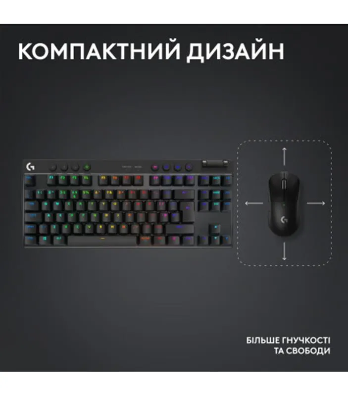 Клавiатура бездротова Logitech G PRO X TKL Lightspeed Black Tactile (920-012136) - мініатюра 6