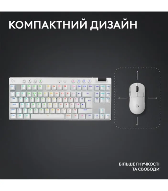 Клавiатура бездротова Logitech G PRO X TKL Lightspeed White Tactile (920-012148) - мініатюра 6