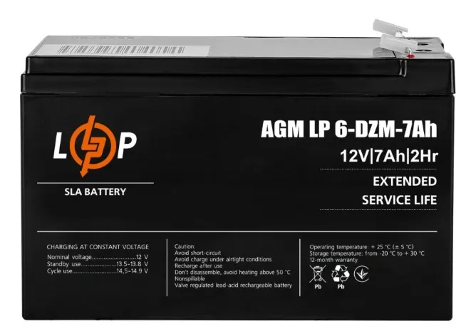 Акумуляторна батарея LogicPower 12V 7AH (LP 6-DZM-7 Ah) AGM - зображення 1