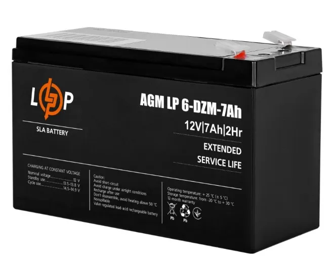 Акумуляторна батарея LogicPower 12V 7AH (LP 6-DZM-7 Ah) AGM - мініатюра 2