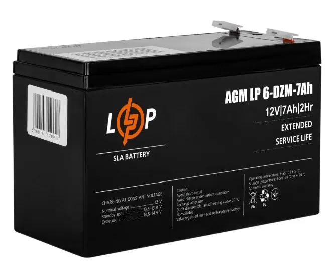 Акумуляторна батарея LogicPower 12V 7AH (LP 6-DZM-7 Ah) AGM - мініатюра 3