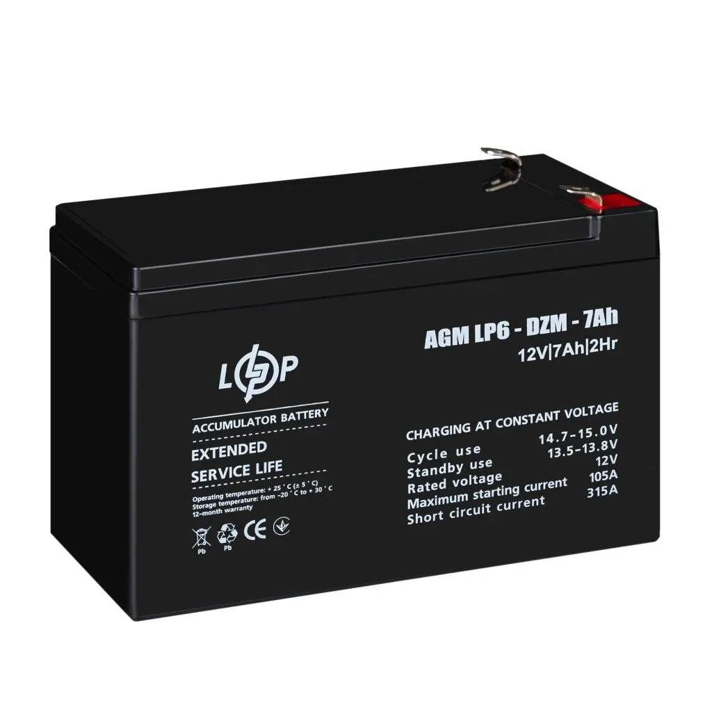 Акумуляторна батарея LogicPower 12V 7AH (LP 6-DZM-7 Ah) AGM - мініатюра 6