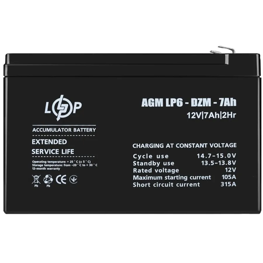 Акумуляторна батарея LogicPower 12V 7AH (LP 6-DZM-7 Ah) AGM - мініатюра 8