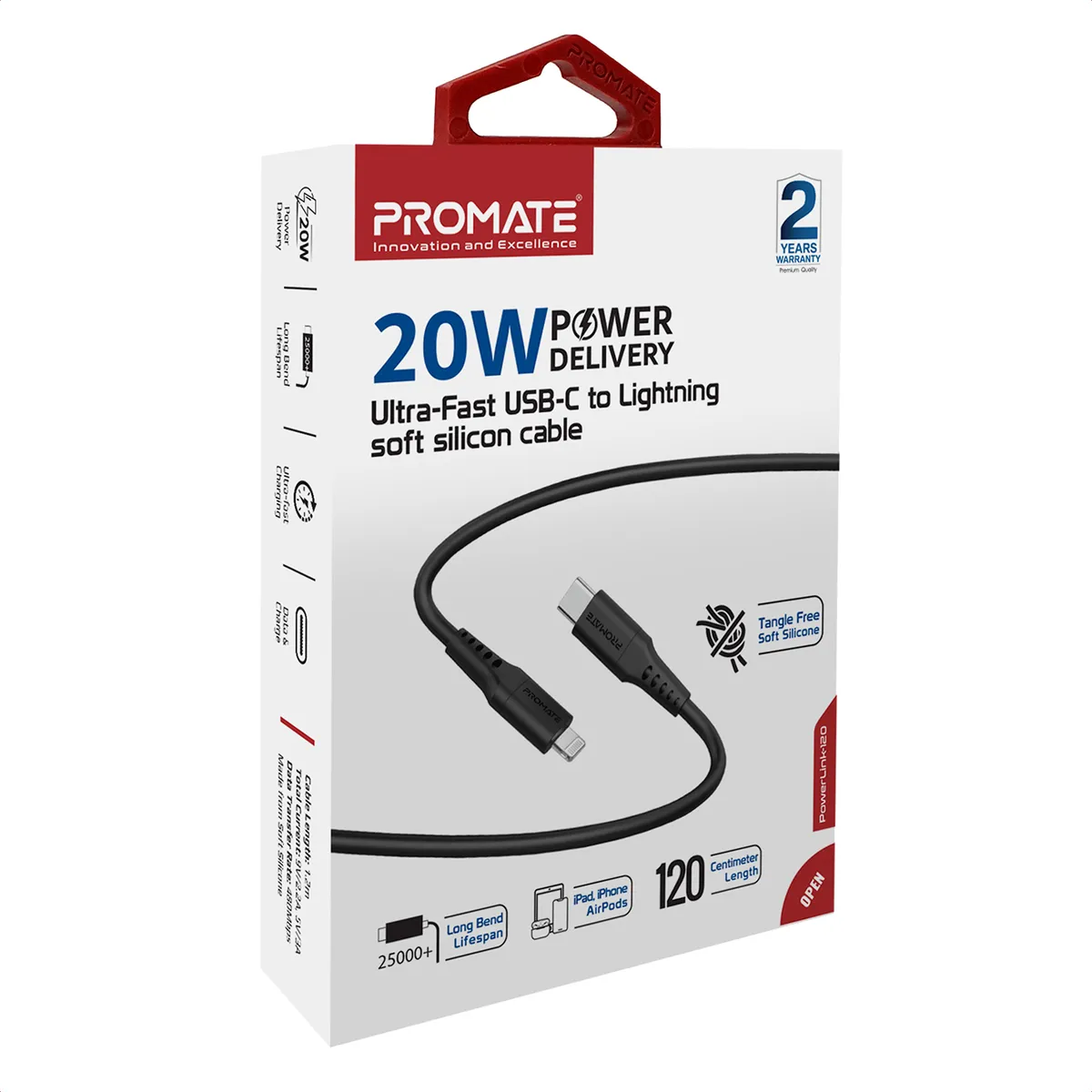 Кабель Promate PowerLink USB Type-C - Lightning (M/M), 1.2 м, Black (powerlink-120.black) - мініатюра 7