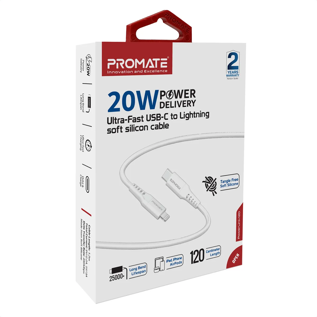 Кабель Promate PowerLink USB Type-C - Lightning (M/M), 1.2 м, White (powerlink-120.white) - мініатюра 7